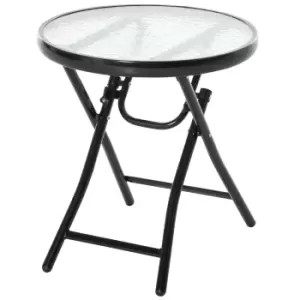 Image of Outsunny Foldable Garden Table, Round Folding Table with Glass Tabletop and Safety Buckle for Patio, Garden, Outdoor, Indoor, Black