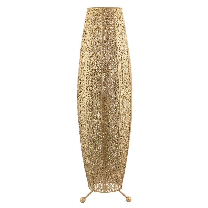 Image of Happy Homewares Traditional & Ornate Floral Moroccan Floor Lamp in Satin Gold Gold Unisex