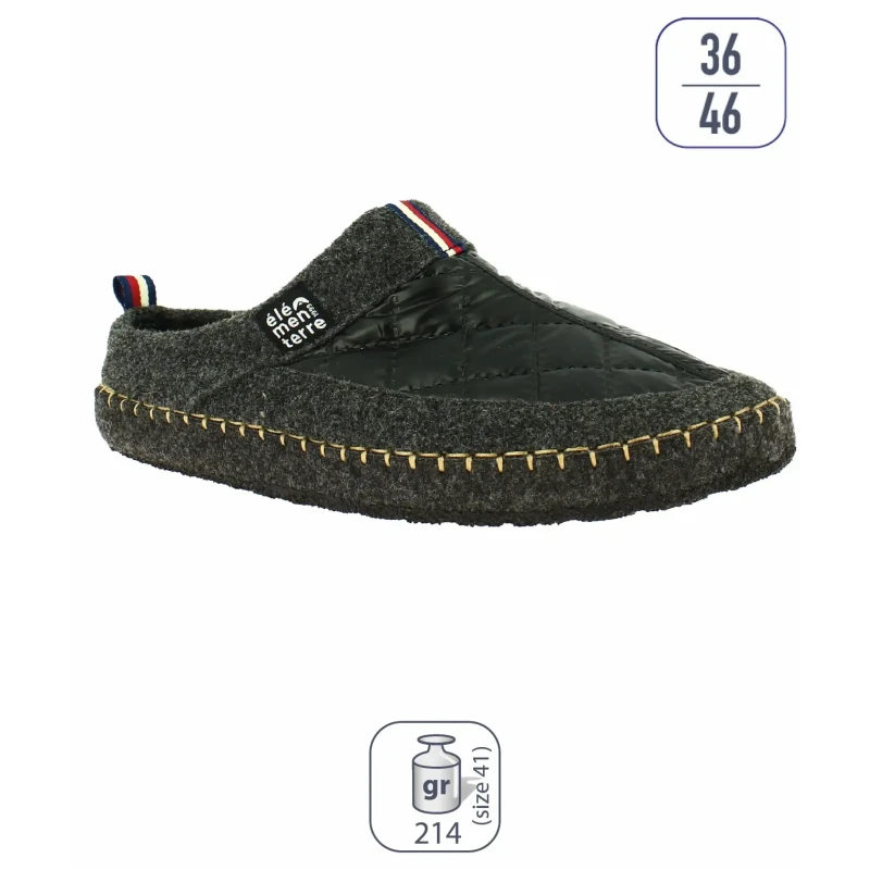 Image of Mixed quilted felt slippers Elementerre Oniealaise Noir Unisex 38