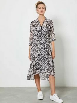 Image of Mint Velvet Amber Animal Print Cocoon Shirt Midi Dress - Neutral