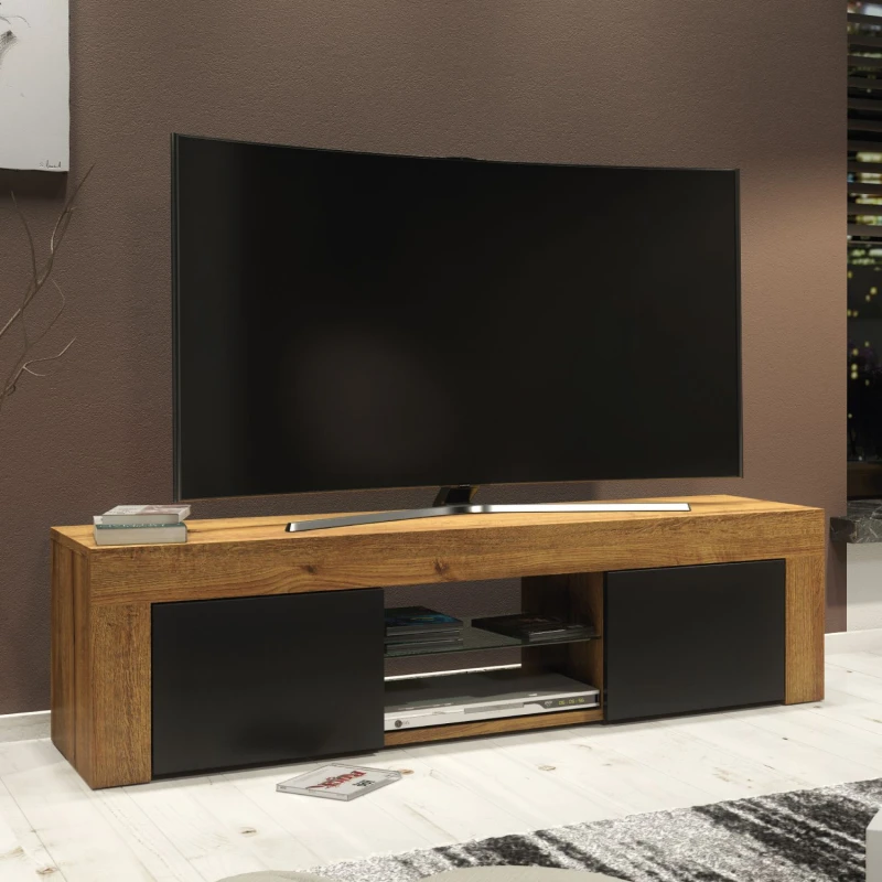 Image of Creative Furniture Creative Furniture Loom TV Unit 130cm Modern - Oak with Black Matt Doors in Brown Brown One Size Unisex 5060970908718