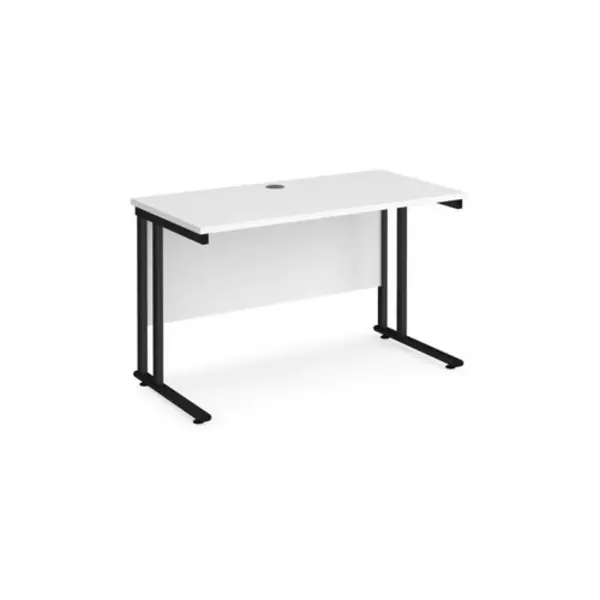 Office Desk 1200mm Rectangular Desk With Cantilever Leg White Tops With Black Frames 600mm Depth Maestro 25