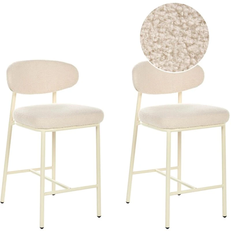 Image of Beliani Set Of 2 Bar Chairs Unity Boucle Light Beige