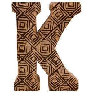 image of Letter K Hand Carved Wooden Geometric