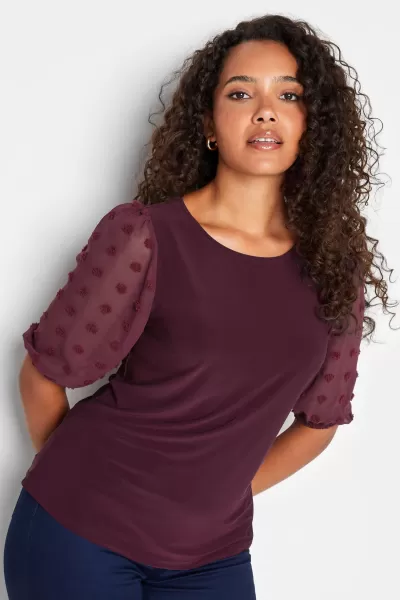 image of M&Co Dobby Sleeve Top - Red