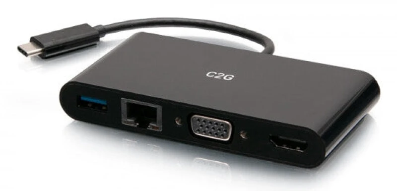 Image of C2G USB C to HDMI. VGA. USB A. Ethernet Adapter - 4K 30Hz - Black - Do