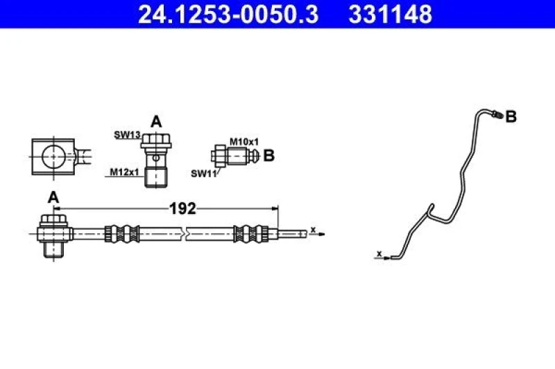Image of ATE 24.1253-0050.3 Brake Hose with banjo bolt, with pipe Brake Hose (83)