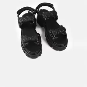 image of Missguided Quilted Velcro Platform Sandals - Black