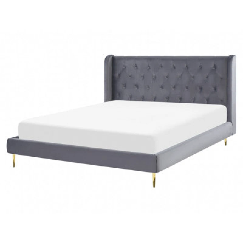 Image of Beliani Bed Velvet Forbach 160 X 200 Cm (Eu King Size) Grey