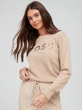 Image of Hugo Boss Embellished Logo Sweatshirt Beige Size XL Women