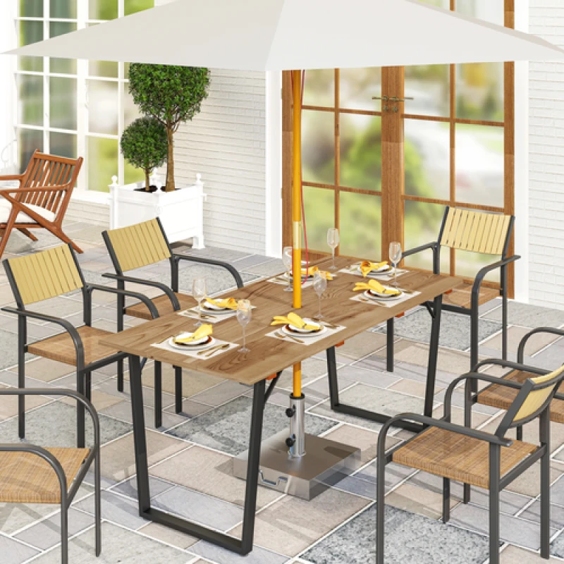 Image of Outsunny Wooden Garden Table for 6 with 5cm Parasol Hole for Balcony Terrace, Brown 84G-817V00BN
