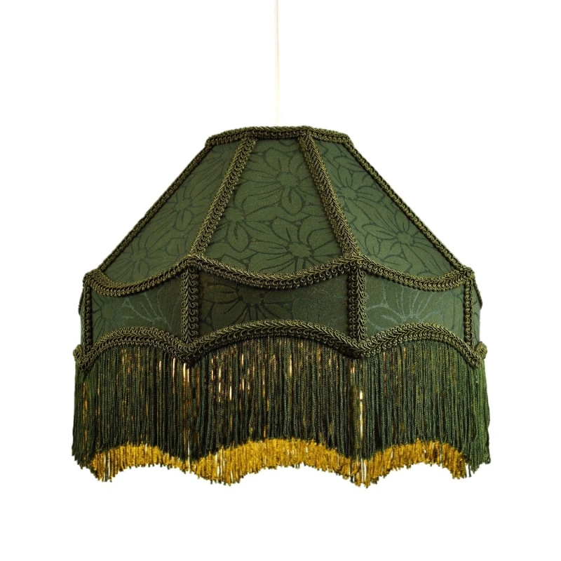 Image of Happy Homewares Classic Forest Green Floral Jacquard Victorian Empire Pendant Shade in Dark Green Size: 12" Dark Green Unisex 12"