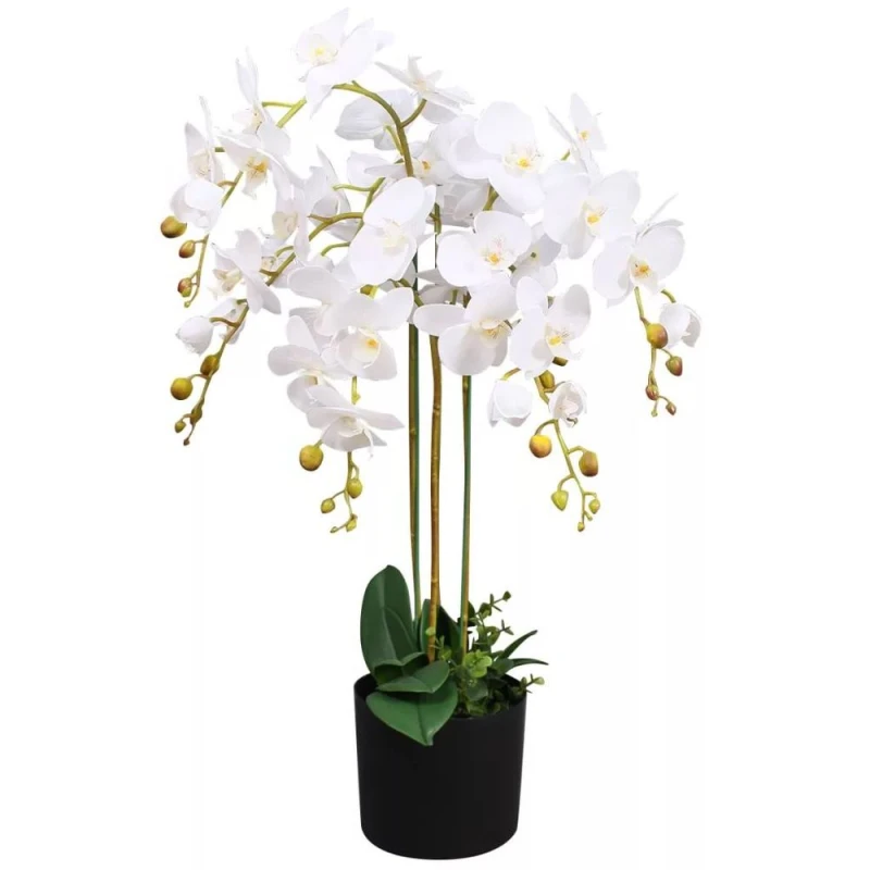 Image of Leaf Artificial Deluxe Bush Orchid White 85cm Bush Orchid Lots of Flowers Botanik White