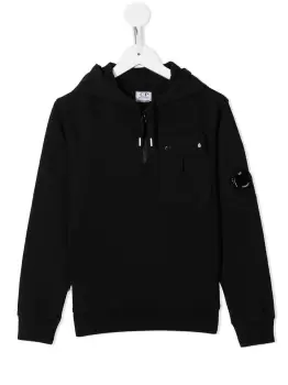 Image of C.P COMPANY KIDS Micro-lens cotton Hooded Sweatshirt Black