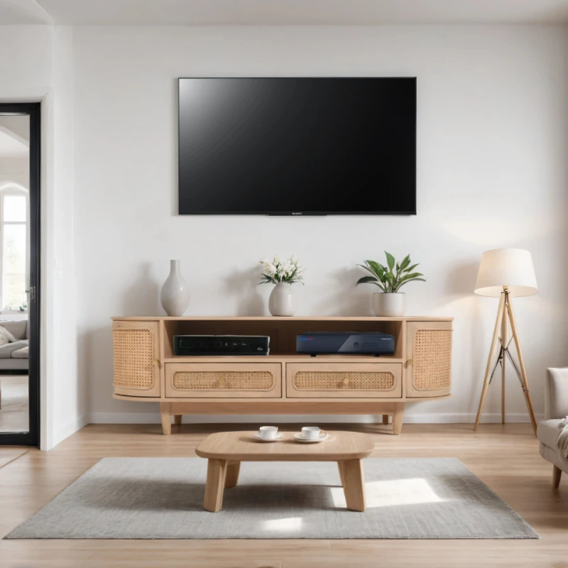 Image of Indian Hub Valencia Cane & Mango Wood 2 Drawers And 2 Door TV Cabinet