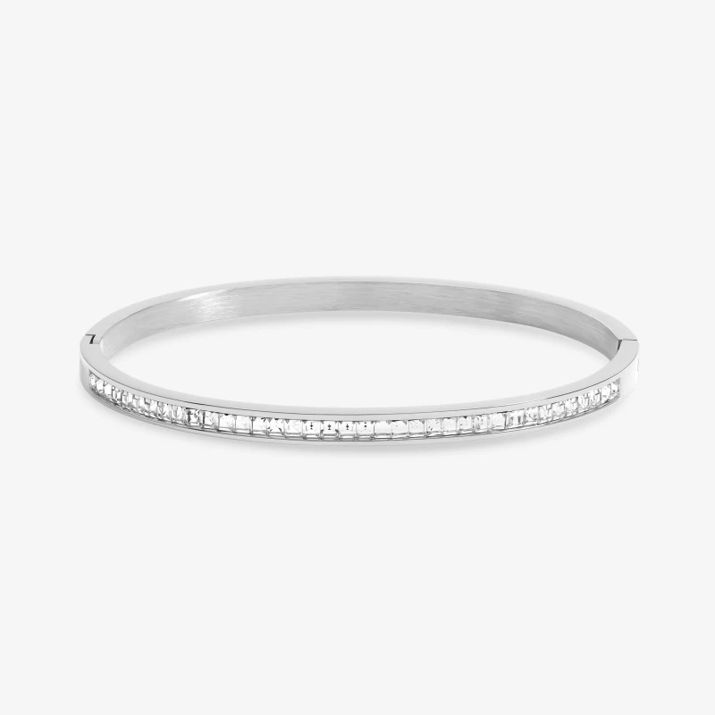 Image of Jon Richard Platinum Plated Stainless Steel Crystal Row Bangle Hoop Earrings One Size Silver 72159411000