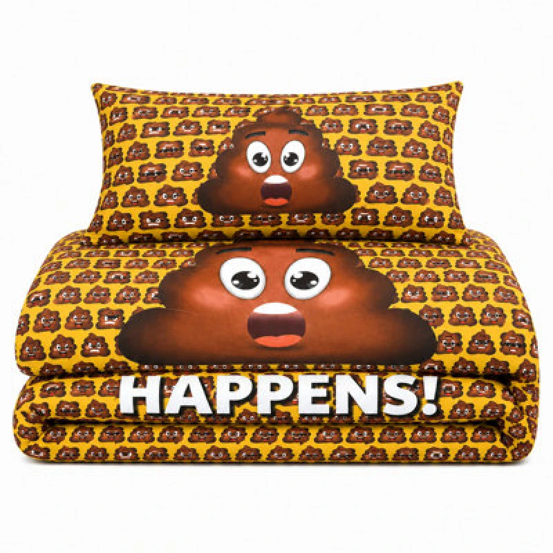 Image of Velosso Yellow Poo Emoji Funny Duvet Cover And Pillowcase Set King 6909