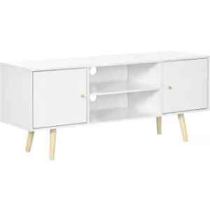 image of Tv Unit Cabinet for TVs up to 55" w/ Shelves and Cupboards, White - White - Homcom