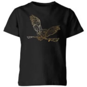 Image of Harry Potter Hedwig Broom Gold Kids T-Shirt - Black - 11-12 Years