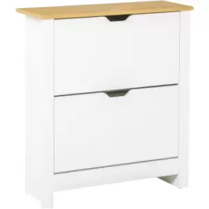 image of 12-Shoe Storage Cabinet 4 Shelves 2 Drawers Tabletop 4 Legs Modern White - Homcom