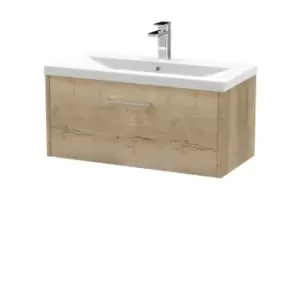 Image of Hudson Reed Juno 800mm Wall Hung Single Drawer Vanity & Mid-Edge Basin - Autumn Oak