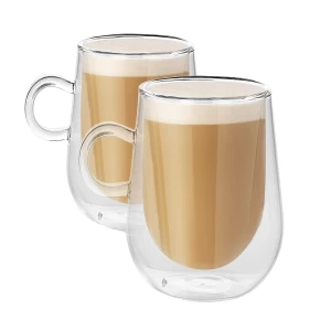 Image of Set of 2 350ml Double Walled Coffee Glasses with Handles M&W