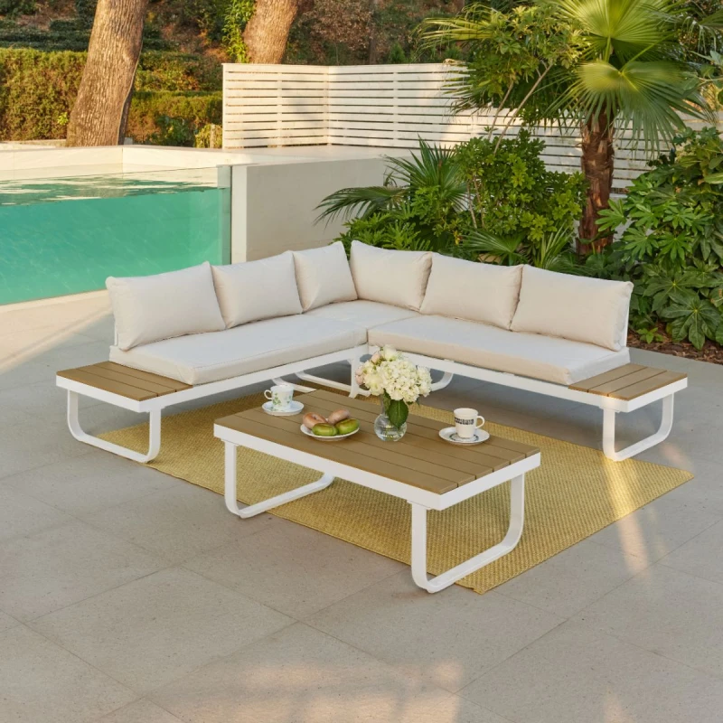Image of Home Detail Roman Aluminium L-Shape Garden Sofa Set in Grey Grey Unisex