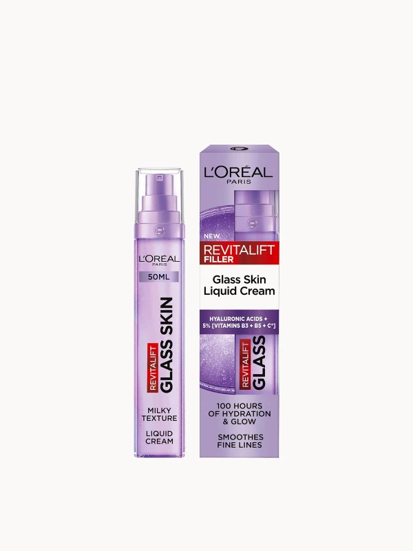 Image of LOreal Paris Revitalift Filler Glass Skin Liquid Cream Face Moisturiser, 50ml
