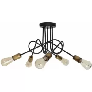 image of Helam Oxford Multi Arm Semi Flush Ceiling Light Black, Patina 50cm