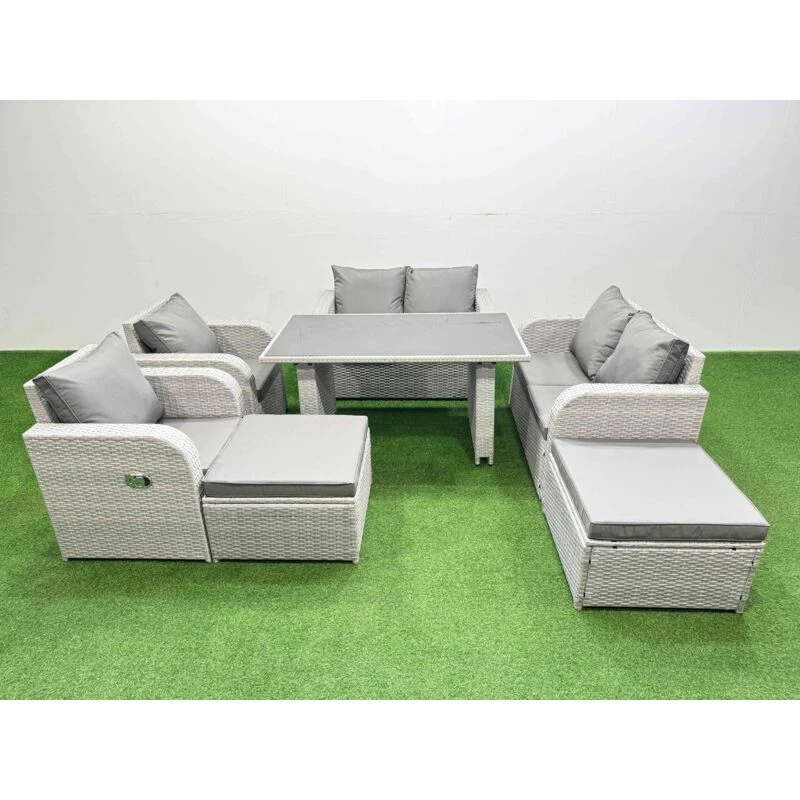 Image of Fimous 7 Pieces Patio Garden Furniture Sets with Cushions 2 Big Stools in Light Grey Light Grey Unisex