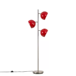 image of Elliot Satin Nickel 3 Way Floor Lamp with Red Shades