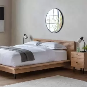 Image of Okayama Oak Double Platform Bed Frame with Black Metal Legs - Caspian House