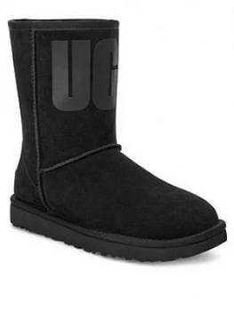 Image of Ugg Classic Short Rubber Logo Calf Boots - Black