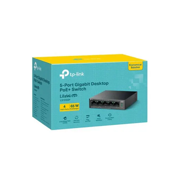 image of TP Link TP Link LiteWave 5-Port Gigabit Desktop Switch with 4-Port PoE+ LS105GP