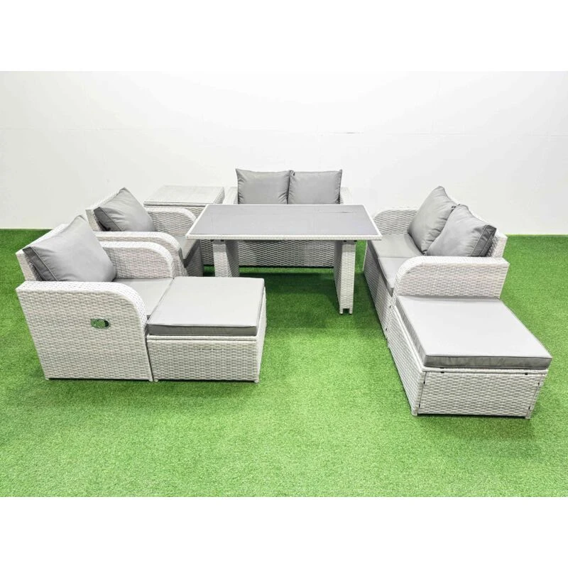 Image of Fimous 8 Pieces Patio Garden Furniture Sets with Cushions Side Table in Light Grey Light Grey Unisex