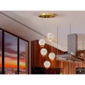 Schuller Austral Modern Cluster Drop 5 Light LED Pendant Light, Spherical Carved Crystal Globes, 1264lm, 3200K