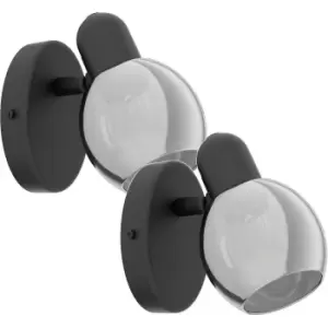 Image of 2 PACK Wall Light Colour Black Shade Black Transparent Glass Vaporized E14 10W