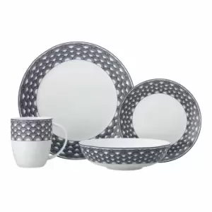 Image of Maxwell & Williams Harlequin Coupe 16 Piece Black Edged Dinner Set