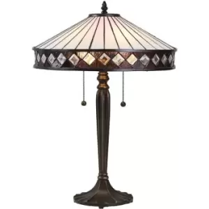 image of Interiors Fargo - 2 Light Medium Table Lamp Dark Bronze, Tiffany Glass, E27