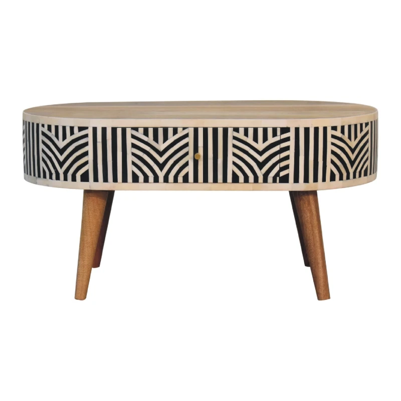 Image of Artisan Furniture Artisan Furniture Solid Wood Edessa Bone Inlay Coffee Table, 2 Drawers, Brown