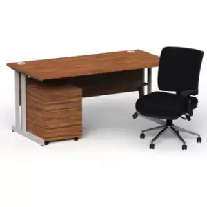 Image of Impulse 1800 x 800 Silver Cant Office Desk Walnut + 2 Dr Mobile Ped & Chiro Med Back Black W/Arms