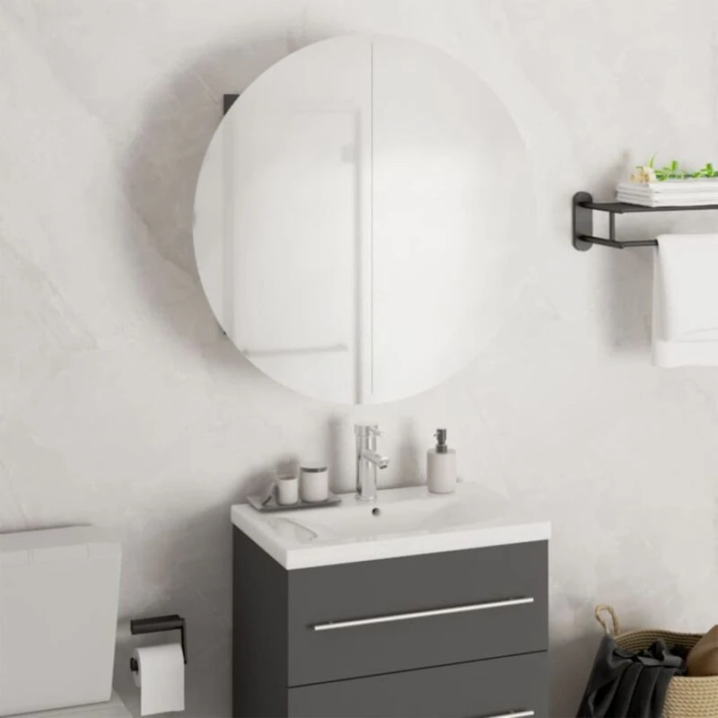 Image of vidaXL Bathroom Cabinet with Round Mirror&LED Grey 47x47x17.5 cm, Grey 345585