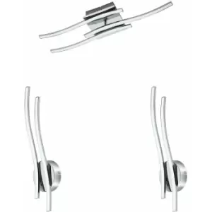Image of Ceiling Spot Light & 2x Matching Wall Lights Modern Chrome LED Strip Lamp Set