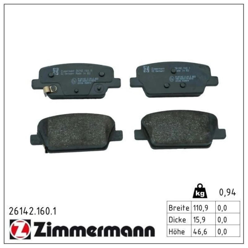 Image of ZIMMERMANN Brake pad set ZIMMERMANN 26142.160.1