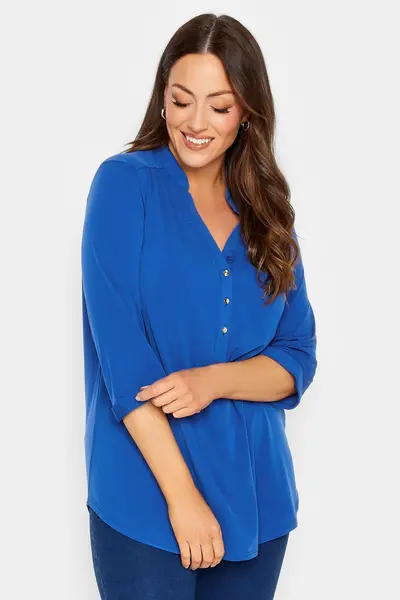 image of M&Co Half Placket Blouse Blue