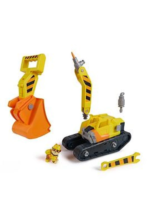 Image of Rubble & Crew - Chargers 2-in-1 Mega Kran Premium Baufahrzeug mit Abnehmbarer Baggerkralle und Presslufthammer sowie Charger Hundefigur Spielzeug fu