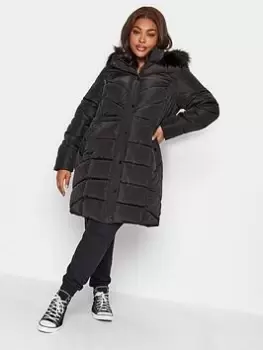 Image of Yours Midi Puffer Coat, Black, Size 14, Women