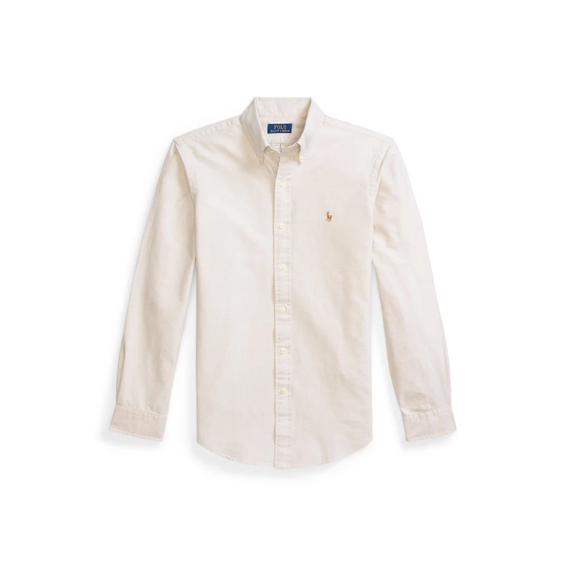Image of Polo Ralph Lauren Mens Oxford Long-Sleeve Plain Shirt Coastal Beige male S