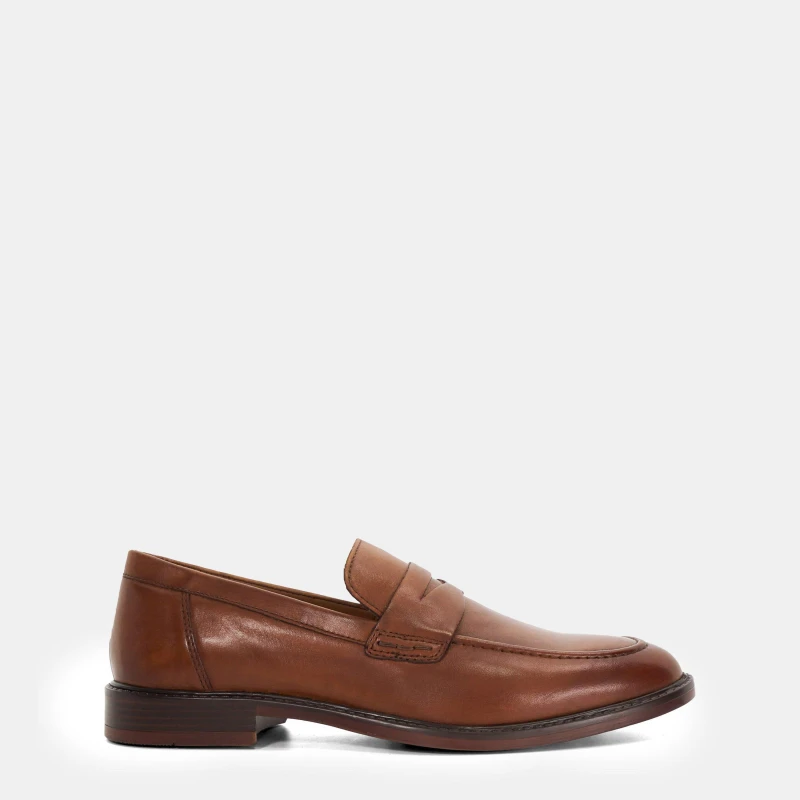Image of Dune London Mens Stanwood Leather Slip On Loafers Tan Lthr male 7 (41)
