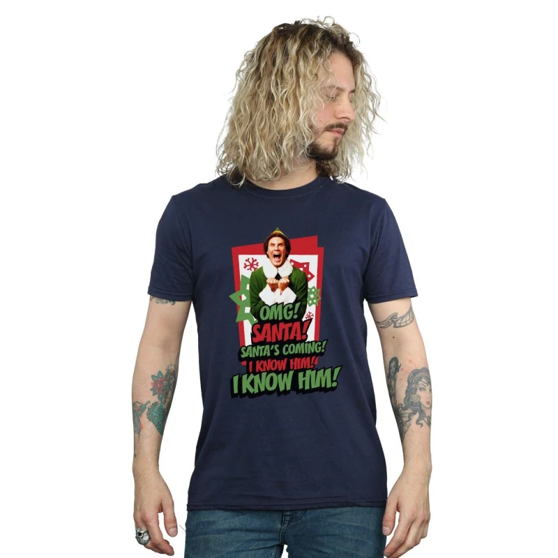 Image of Elf Elf Men OMG Santa T-Shirt in Navy Size: Small Navy S Male 5057736308646